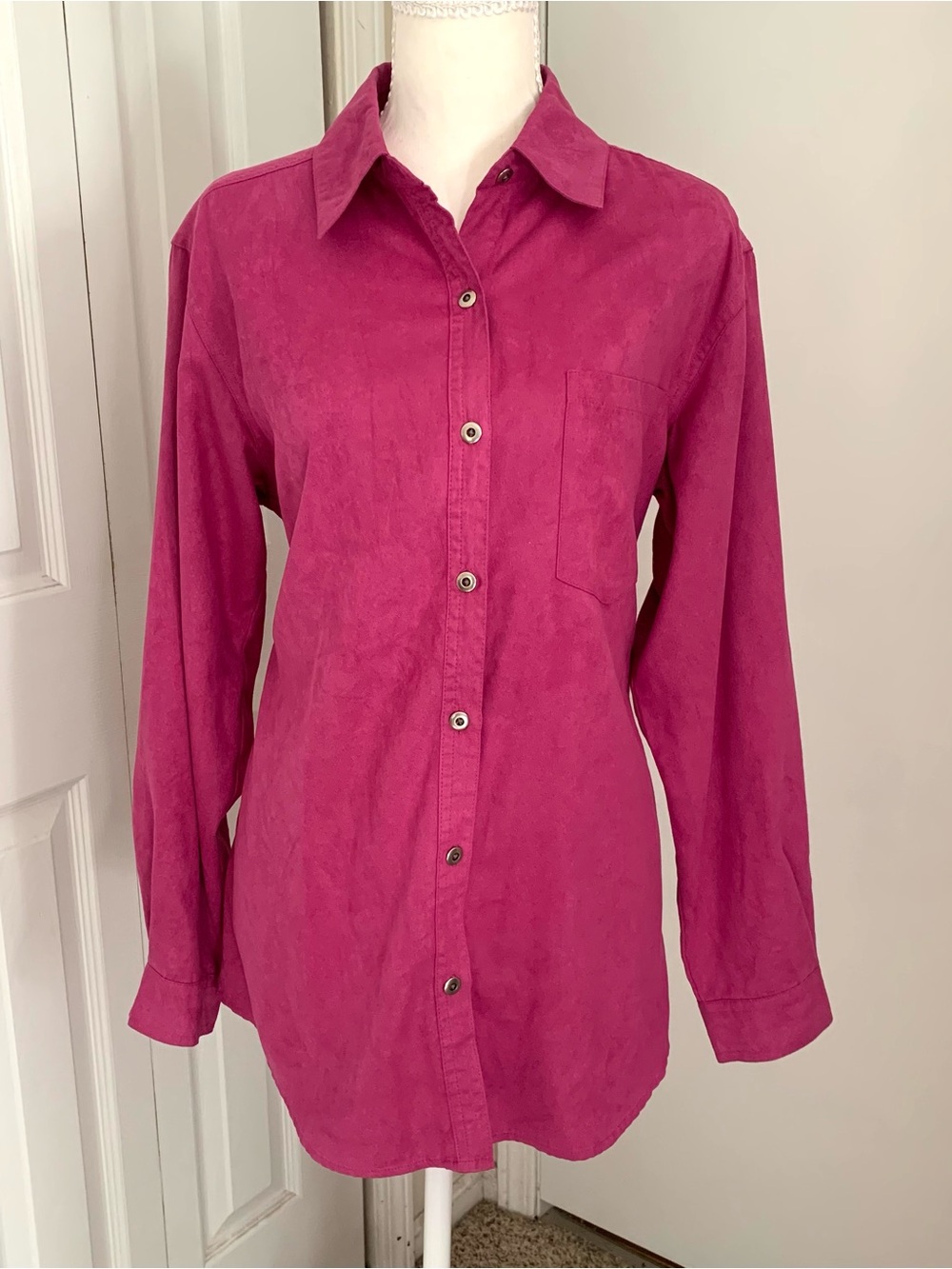 Chico's Design Faux Suede Tunic Shirt Long Sleeves Soft Dark Pink Magenta Sz 1 M